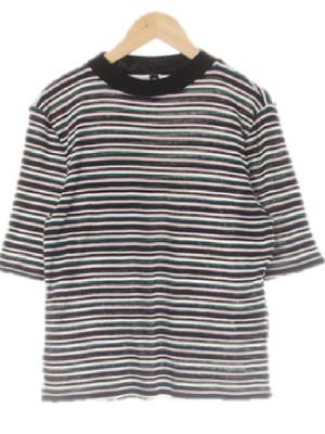 h&m 이클립스네이비필그린 스트라이프 비스코스혼방 5부소매니트골지티