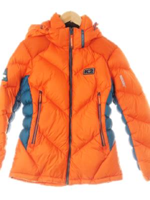 K2 팝시클오렌지틸블루 구스다운 컬러블록헤비패딩