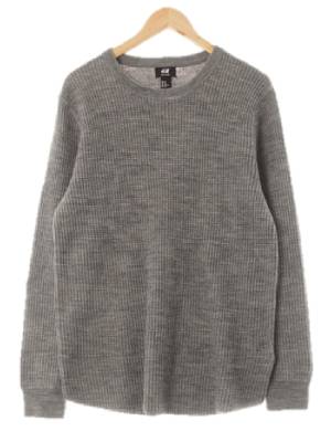 h&m 멜란지그레이 울혼방 라운드와플스웨터