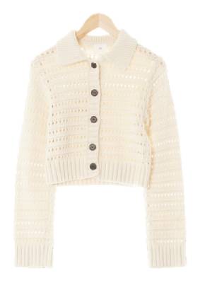 h&m 코코넛아이보리 면혼방 오픈워크크롭가디건