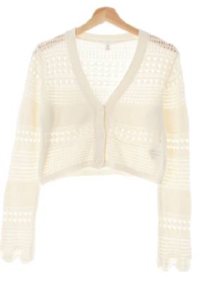 h&m 아이보리 면 오픈워크브이넥숏가디건