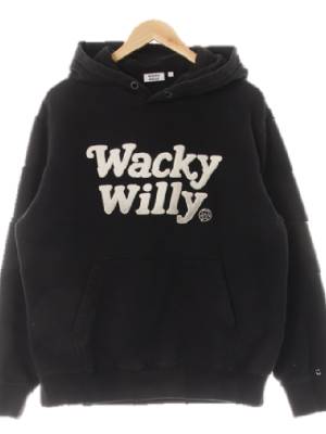 wacky willy 블랙 면혼방 부클레터링포켓후디