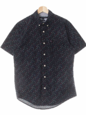 타미힐피거 네이비 도트패턴 면 컬러풀무늬반팔셔츠