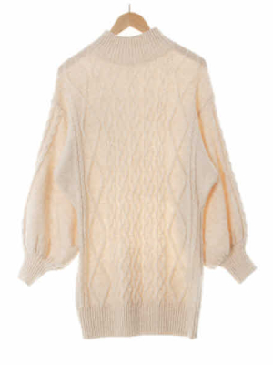 h&m 아이보리 울혼방 퍼프슬리브하이넥니트원피스