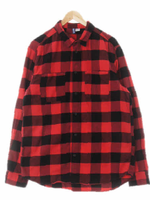 h&m 레드블랙 체크 면 더블포켓웜루즈셔츠