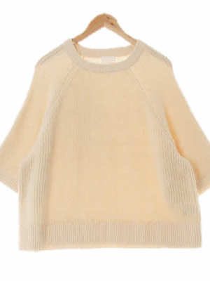 h&m 크림 면혼방 8부슬리브레글런와이드니트