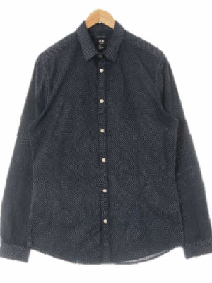 h&m 네이비 도트패턴 면혼방 백디파인셔츠