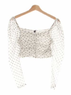 h&m 화이트 플록도트 스퀘어넥셔링크롭메쉬블라우스