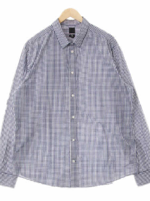 h&m 네이비 체크 면혼방 백대비긴소매셔츠