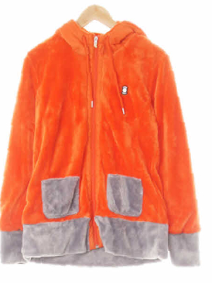 와이드앵글 브라이트오렌지라이트그레이 포켓배색플리스후드집업