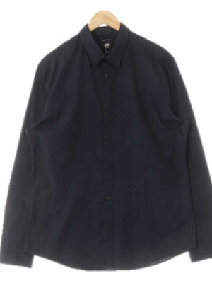 h&m 다크네이비 면혼방 백절개기본셔츠