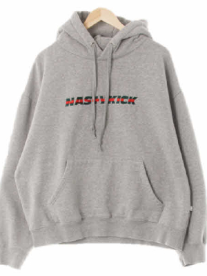 nastykick 멜란지그레이 면혼방 컬러배색중앙로고기모후드티