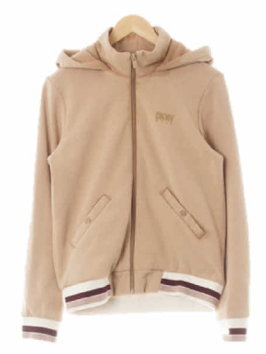 dknyGolf 베이지 프린팅 면혼방 시보리배색하이넥후드집업