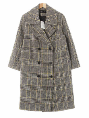 mixxo 블랙옐로우 체크 울혼방 루즈라인더블롱코트
