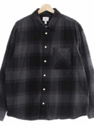h&m 차콜블랙 체크 면 릴렉시드핏웜셔츠