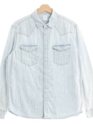 h&m 연청 데님 가슴아웃포켓셔츠