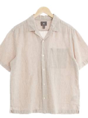 h&m 베이지 린넨혼방 가슴싱글포켓반팔셔츠