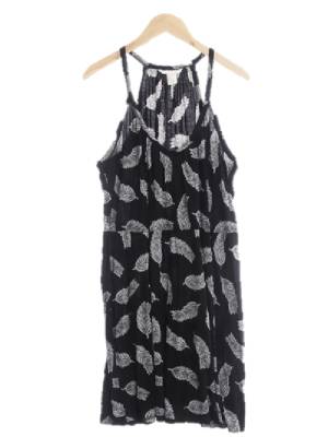 h&m 블랙 낙엽패턴 비스코스 끈나시미니원피스