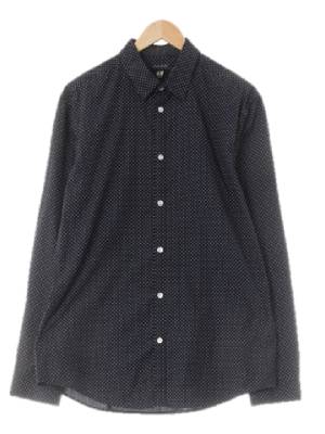 h&m 다크네이비 도트 면혼방 이지아이론와이셔츠