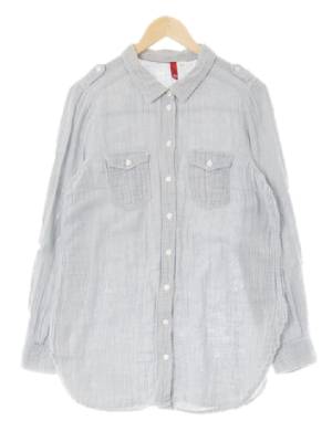 h&m 애쉬블루 스트라이프 면 더블포켓숄더탭셔츠