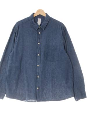 h&m 데님블루 린넨혼방 패치포켓워시드셔츠