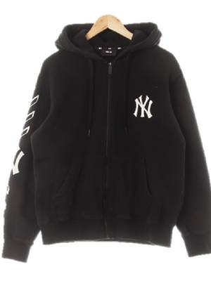 MLB 블랙 프린팅 면 소매레터링NY후드집업