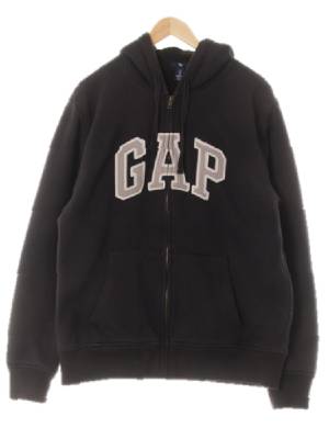 gap 블랙 면혼방 빈티지로고빅패치웜후드집업